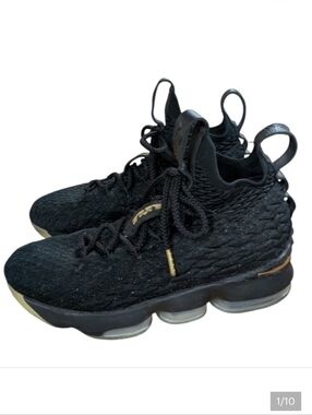 Nike LeBron 15 Metallic Gold Black Basketball Sneakers Size 5.5Y